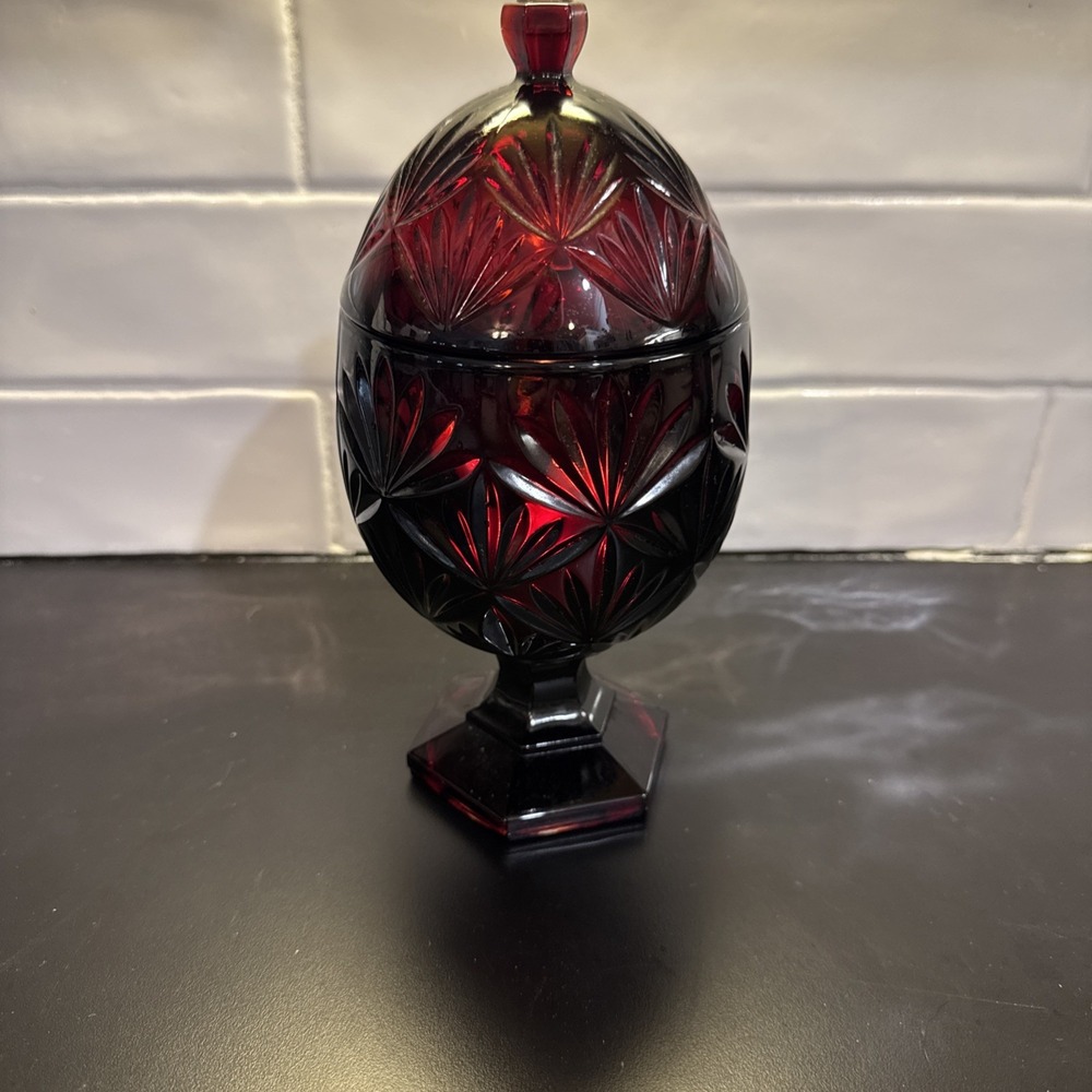 Vintage Luminarc Durand Cristal D'Arque Ruby Red Pedestal Accent Lamp Nightlight